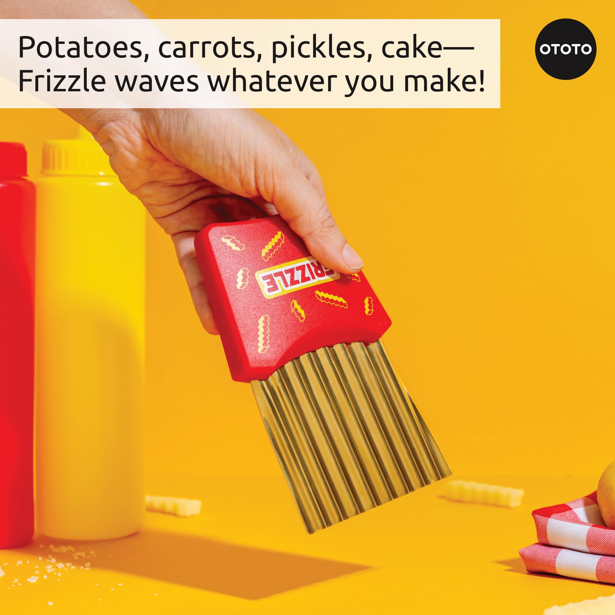 NEW - OTOTO Frizzle Crinkle Fry Cutter - Crinkle Cutter for Veggies, Waffles, Fries, Cool Kitchen Gadgets, Cute Kitchen Accessories, Funny, Unique Gifts, White Elephant Gifts, Quirky - Image 6