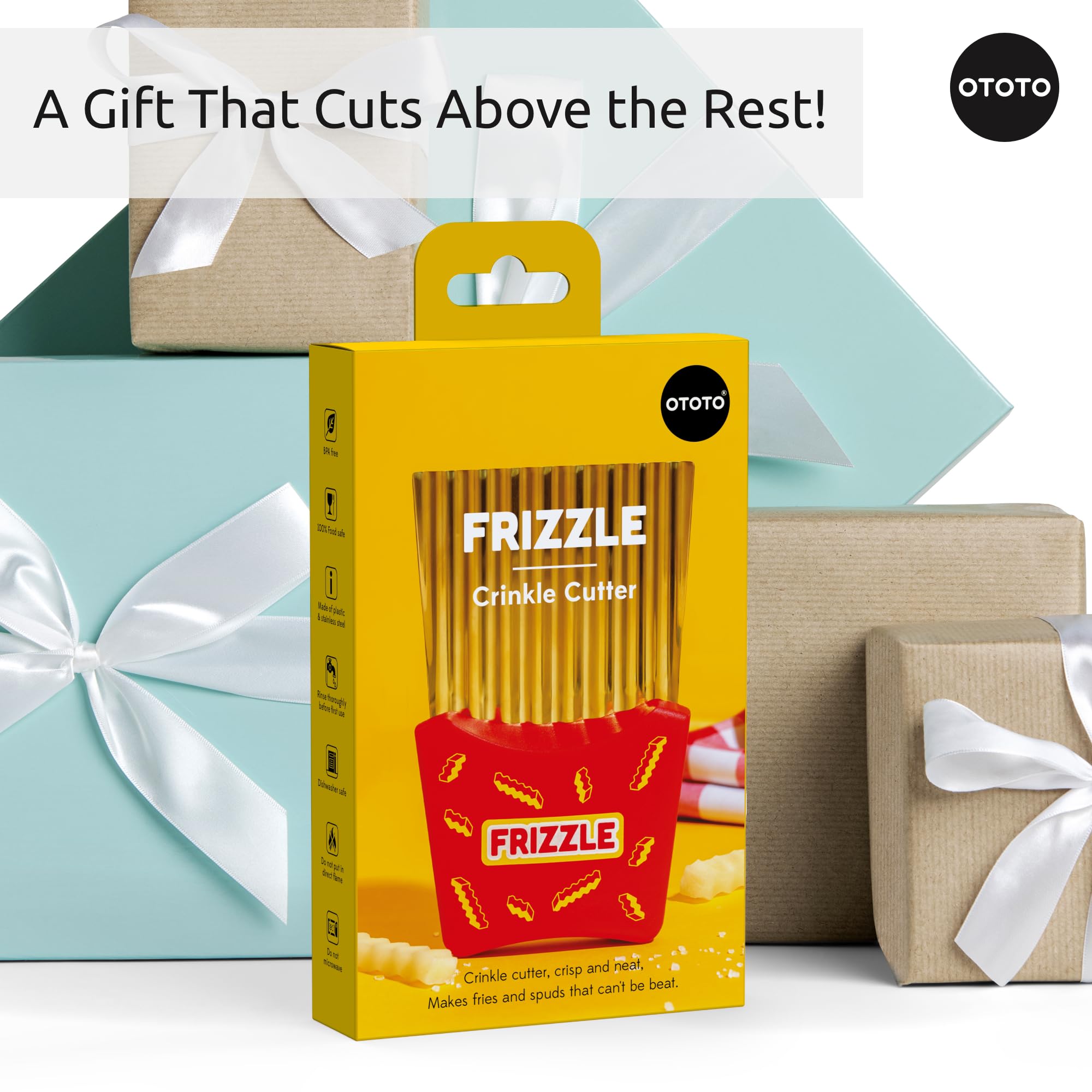 NEW - OTOTO Frizzle Crinkle Fry Cutter - Crinkle Cutter for Veggies, Waffles, Fries, Cool Kitchen Gadgets, Cute Kitchen Accessories, Funny, Unique Gifts, White Elephant Gifts, Quirky - Image 7