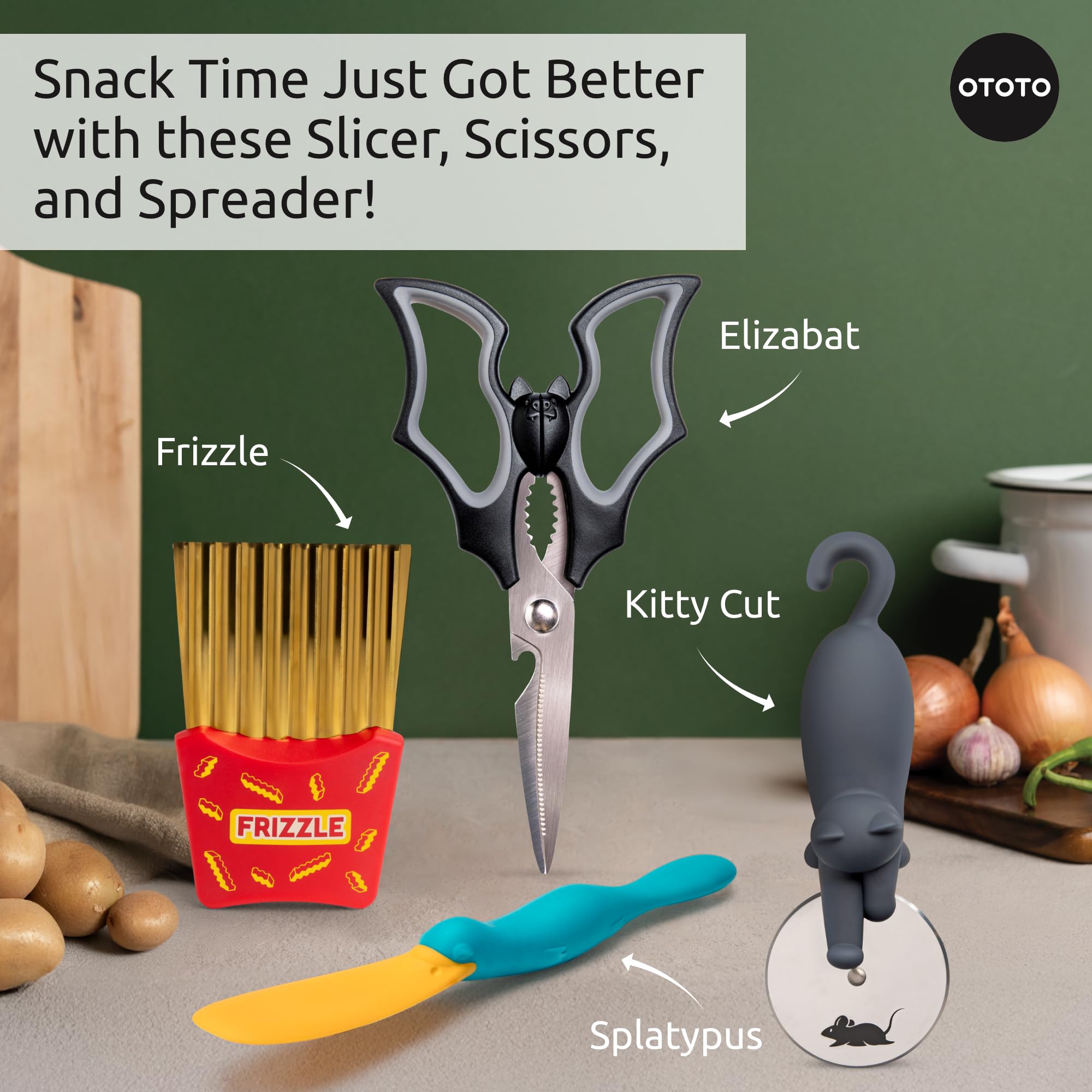 NEW - OTOTO Frizzle Crinkle Fry Cutter - Crinkle Cutter for Veggies, Waffles, Fries, Cool Kitchen Gadgets, Cute Kitchen Accessories, Funny, Unique Gifts, White Elephant Gifts, Quirky - Image 8