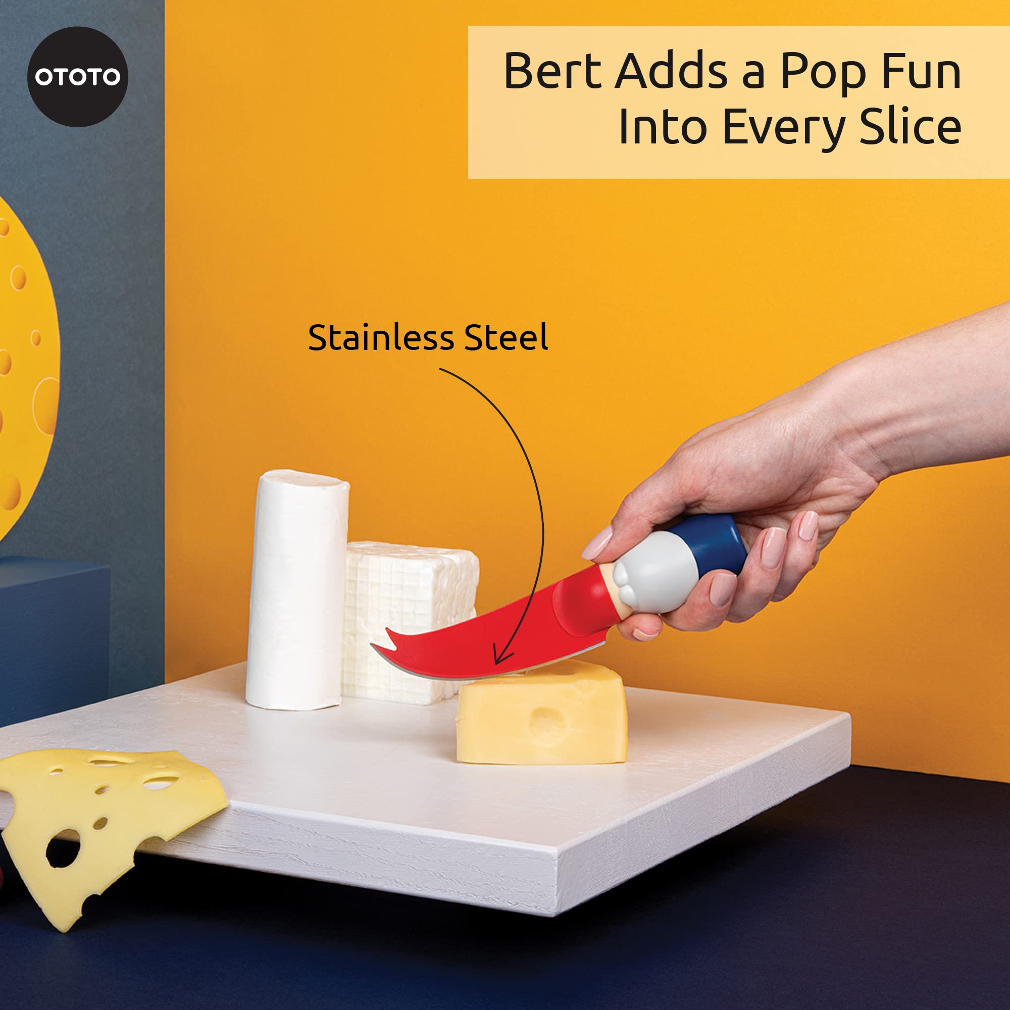 OTOTO Bert Cheese Knife, Gnome-Themed Multifunctional Knife for Cheese, Fruits, and Veggies, Cute Kitchen Accessories, BPA-Free Kitchen Gadget, Funny Gadgets, Gnomes Gifts for Women - Image 4