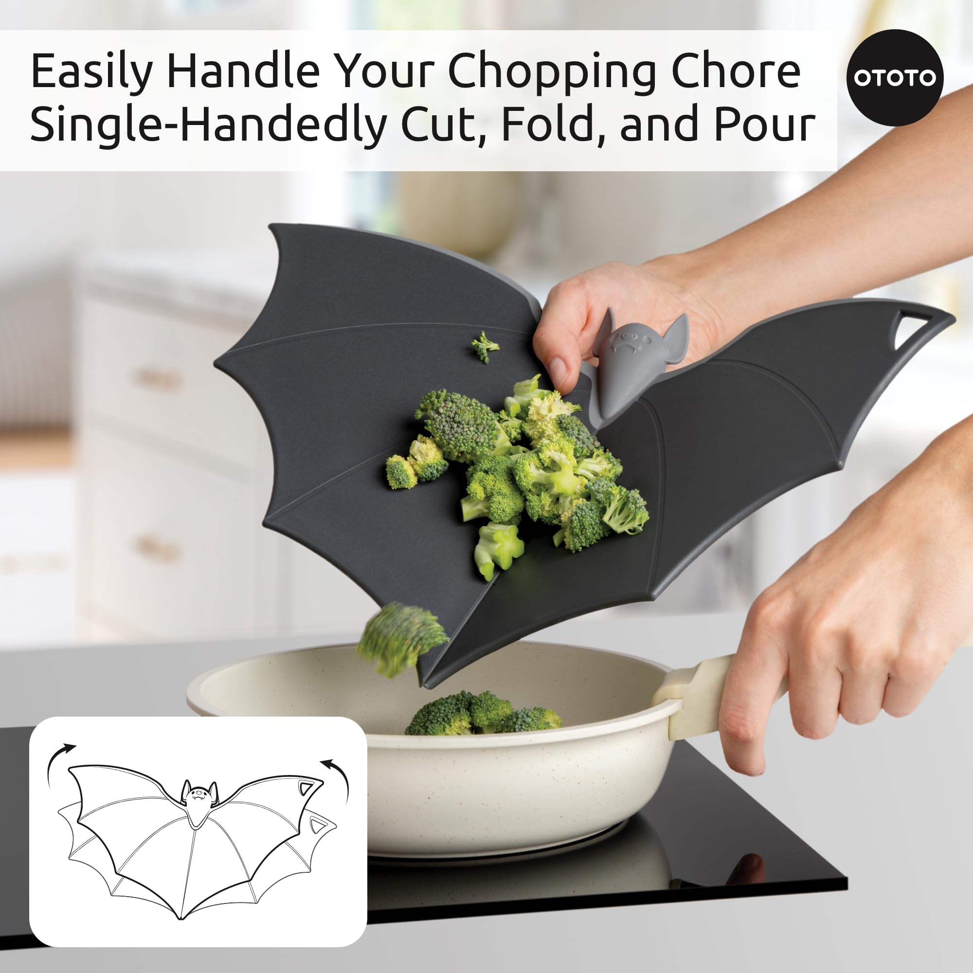 OTOTO Cutting Board - Wooden & Plastic Cutting Boards for Kitchen, Fun & Spooky Kitchen Gadgets, Housewarming & Goth Gifts, Dishwasher Safe (Bat, Plastic) - Image 4