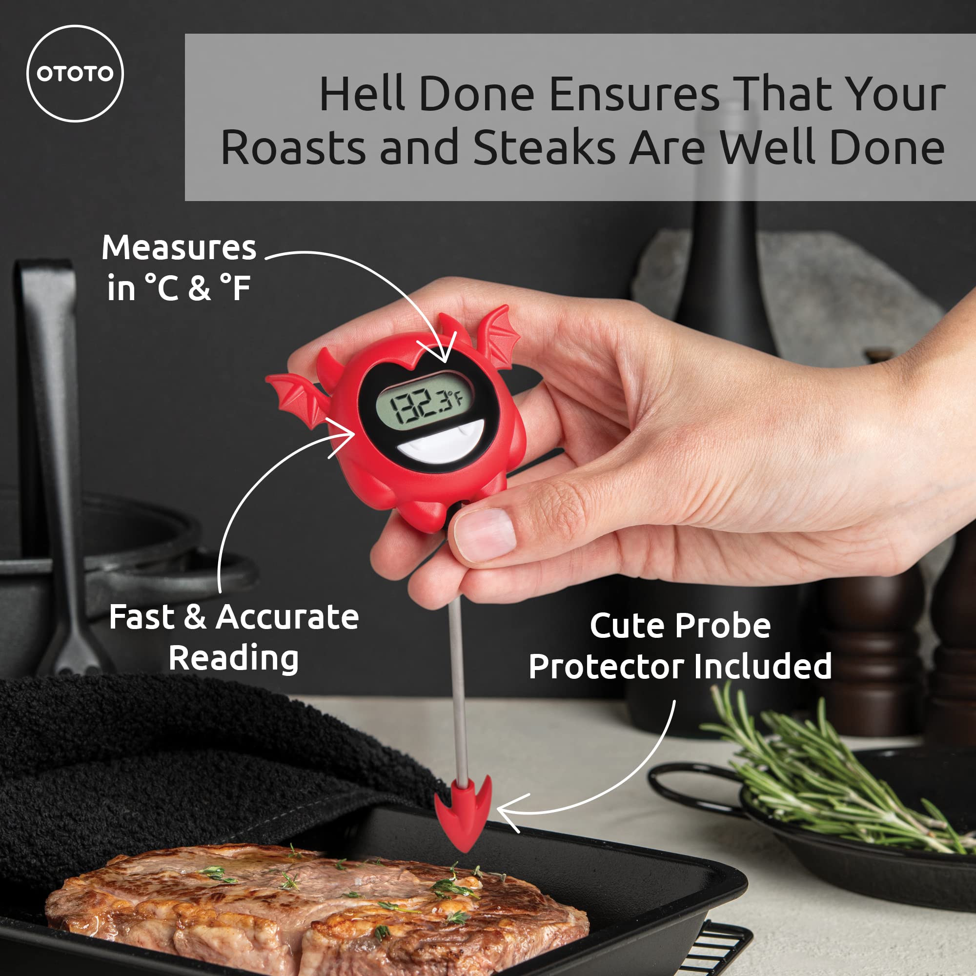 OTOTO Hell Done Halloween Meat Thermometer Digital - Spooky Food for Cooking, for Meat, Digital, Cooking Gifts, Cute Kitchen Gadgets - Image 3