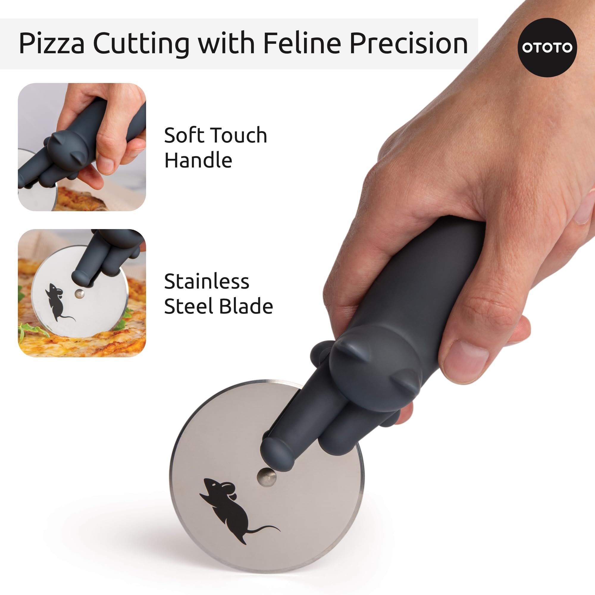OTOTO Kitty Cut Pizza Cutter Wheel - Pizza Cutters Stainless Steel, Funny Kitchen Gadgets and Kitchen Gifts, Cat Gift for Women Cat Lovers (kitty cut) - Image 4