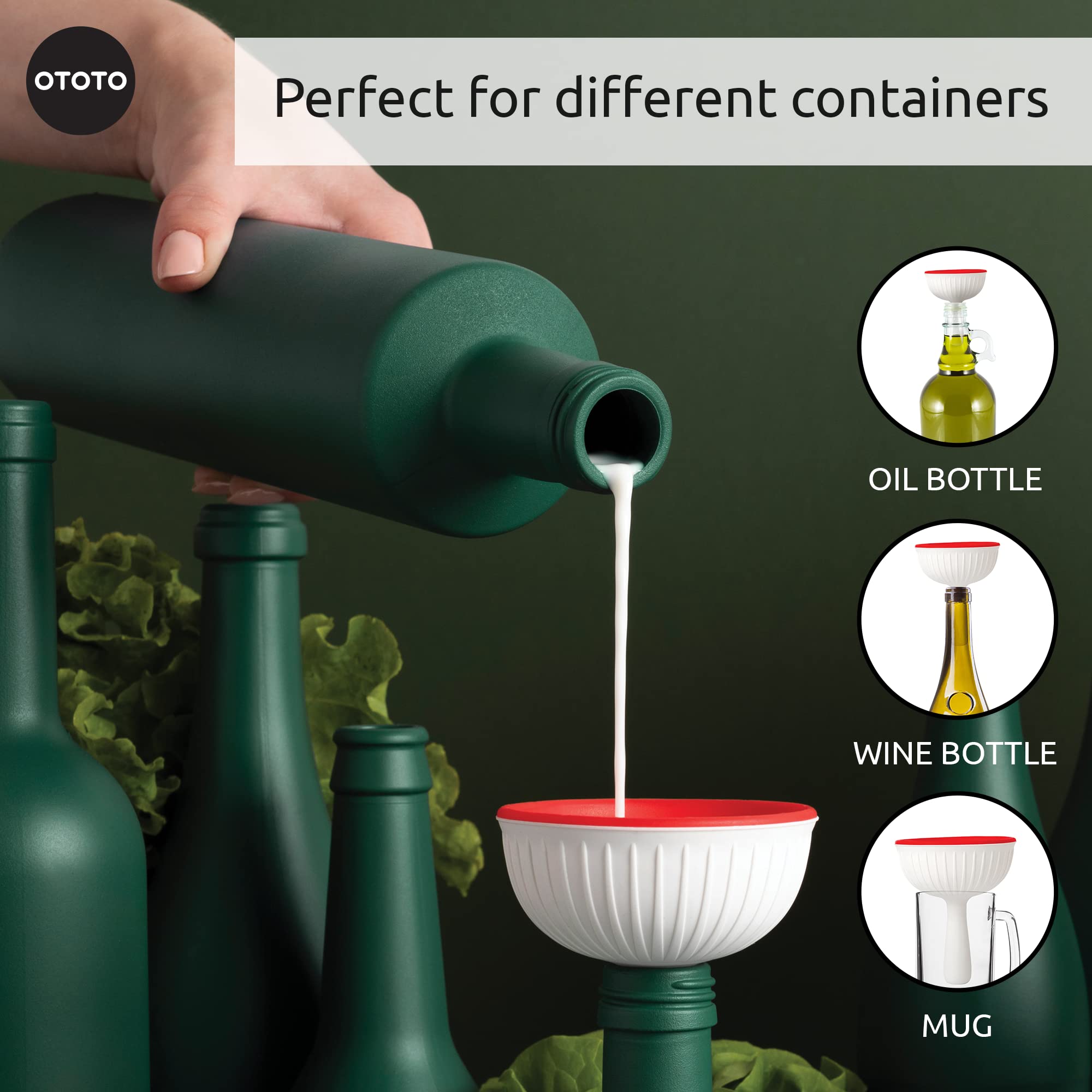 OTOTO Magic Mushroom Small and Magic Mushroom XL Foldable Kitchen Funnel - Bundle of 2 Fun Kitchen Gadgets - Image 3