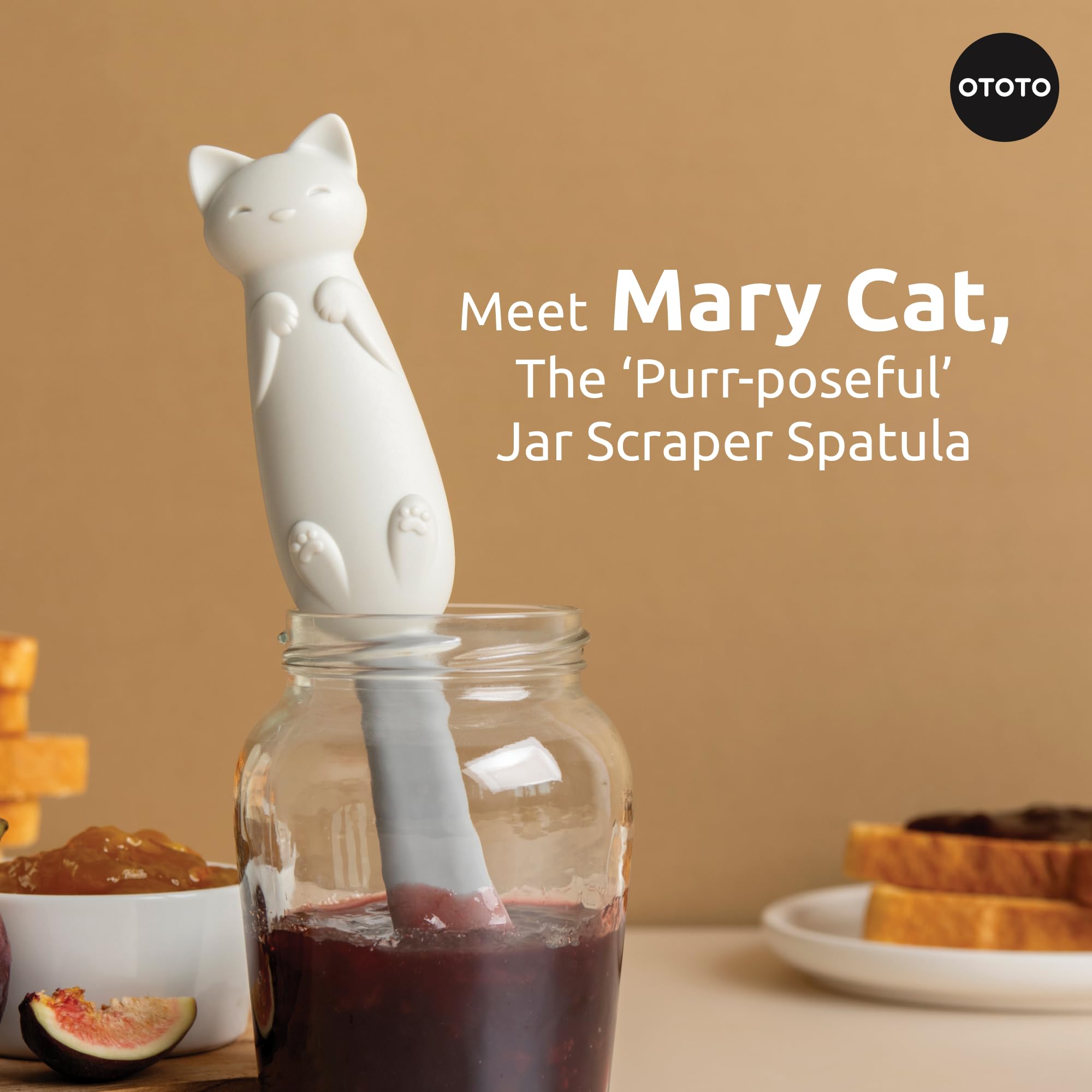 OTOTO New Kitty Cut Pizza Cutter Wheel, New Katie Black Cat Soup Ladle, and Mary Cat Jar Scraper Spatula for Scooping (Bundle of 3) - Image 7