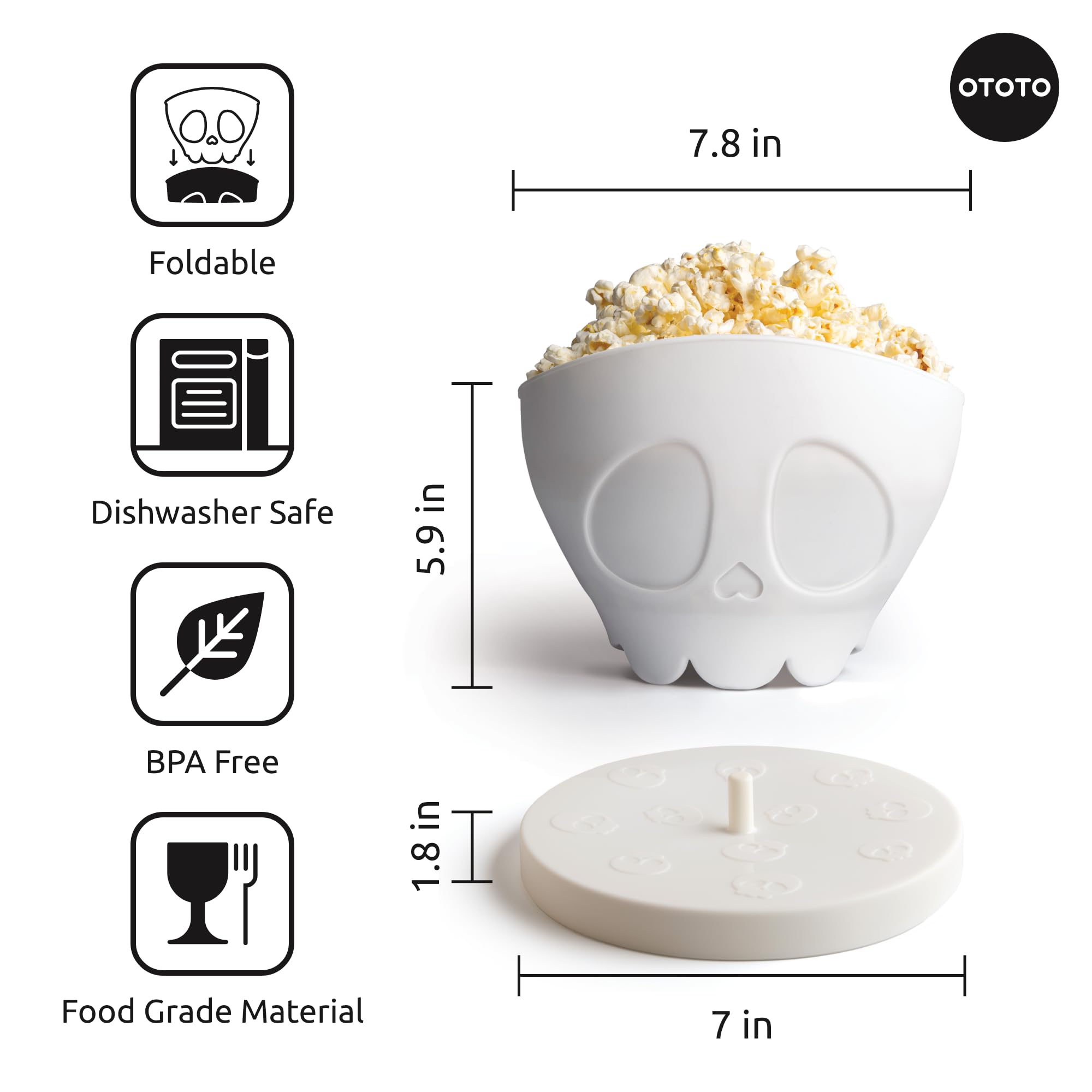 OTOTO New Scary Poppings Microwave Popcorn Popper - Gothic Popcorn Microwave Popper, Silicone Microwave Popcorn, Collapsible Bowl Popcorn Bowls, Halloween Goth Accessories Goth Gifts (White) - Image 5