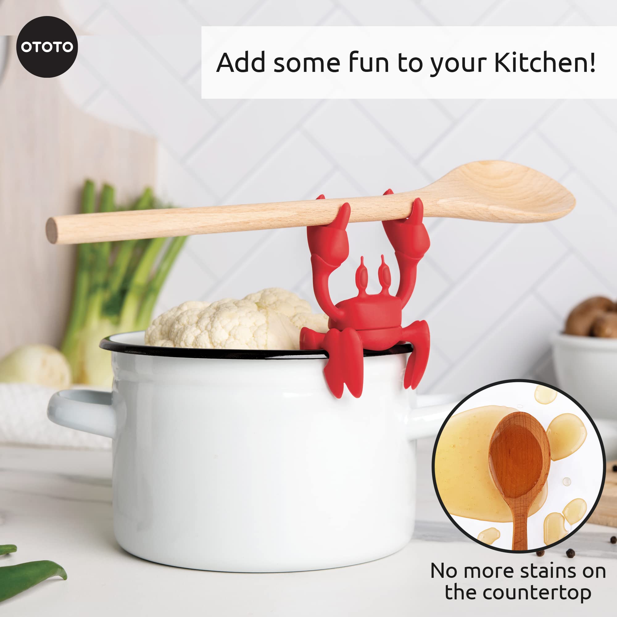 OTOTO Red the Crab Silicone Utensil Rest and Magic Mushroom Foldable Kitchen Funnel - Bundle of 2 Fun Kitchen Gadgets - Image 4