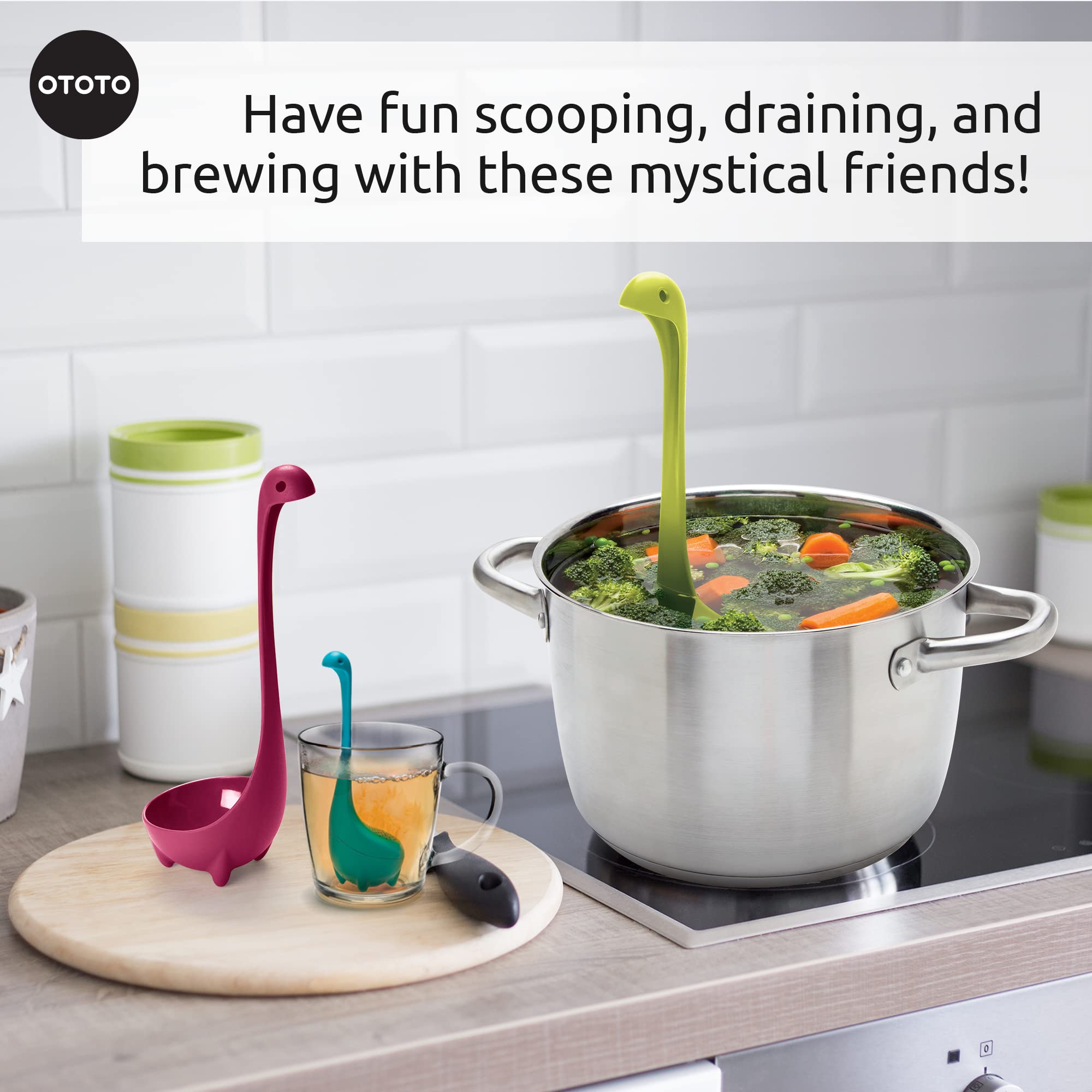 The Nessie Family by OTOTO - Pack of 3 Tea Infuser, Soup Ladle, and Colander - Cute Kitchen Accessories, Cooking Gifts, Funny Kitchen Gadgets, Kitchen Gifts - Image 5